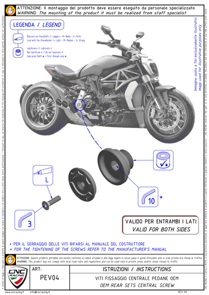 CNC Racing Rearsets Central 2x Bolt Kit [X/Diavel/S]