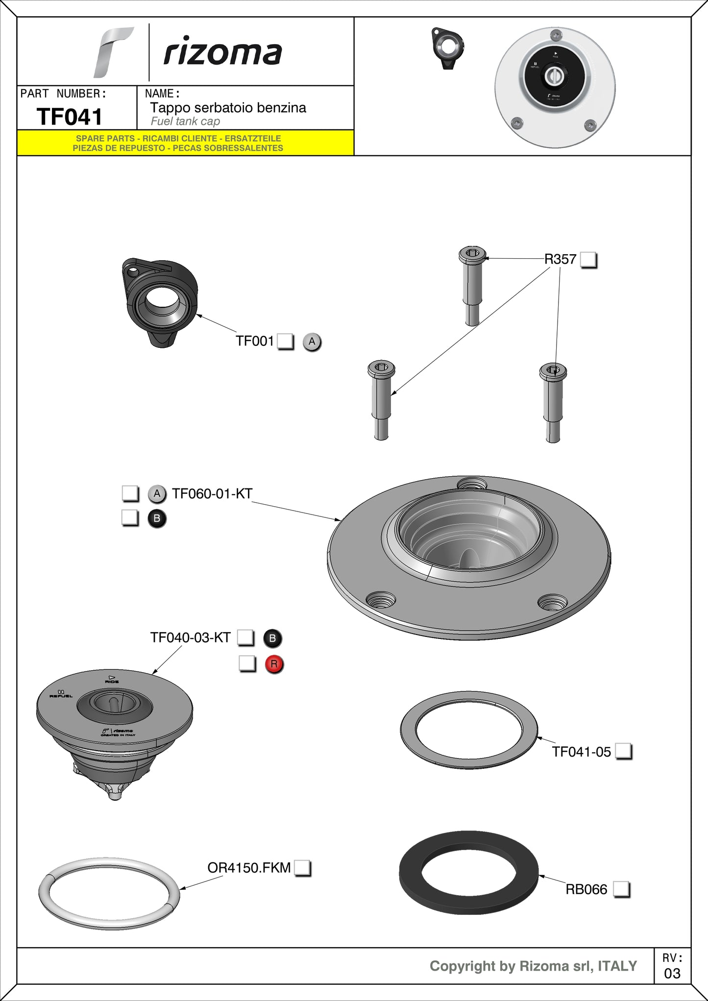 Rizoma Fuel Tank Cap [Ducati-2 (Check Description]